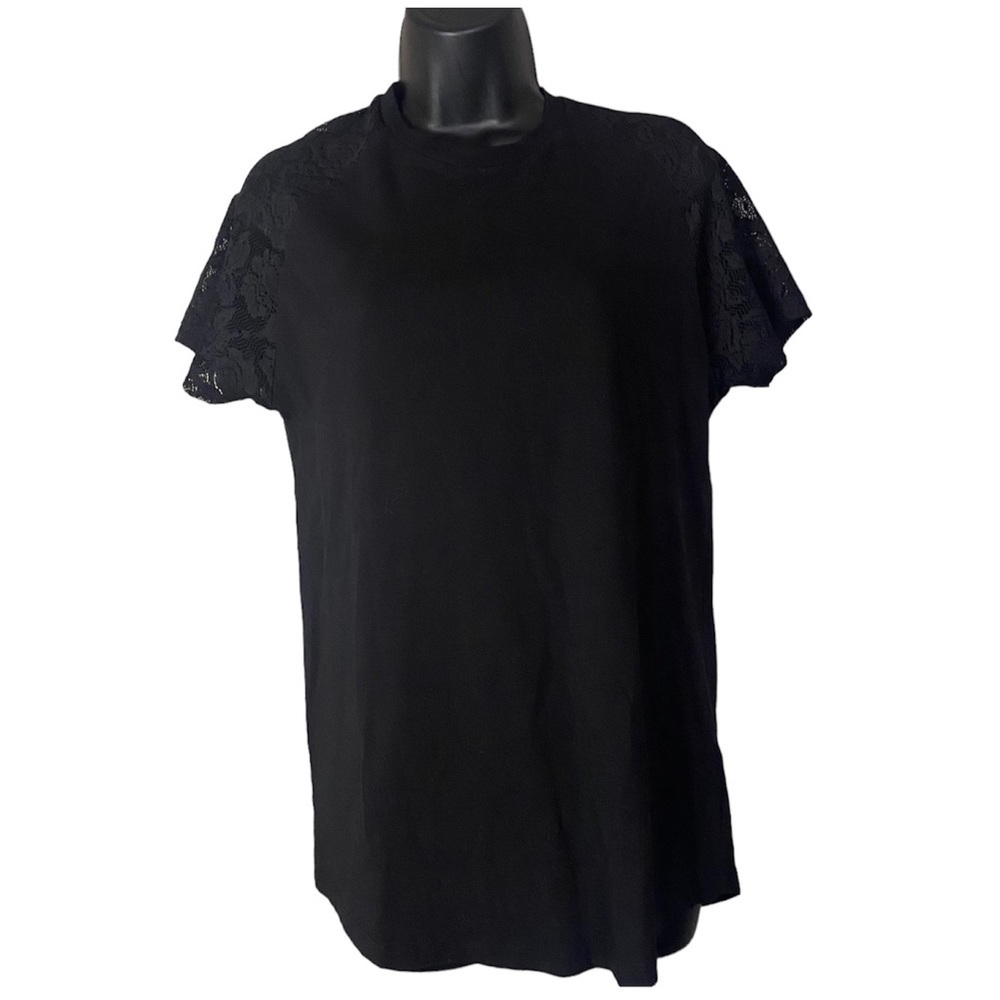 ASOS Crew Neck Short Sleeve Lace Shoulders T-Shirt Basic Casual Blouse